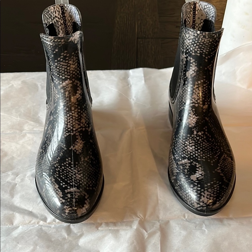 INC International Concepts Black Snake Print Rain Boots